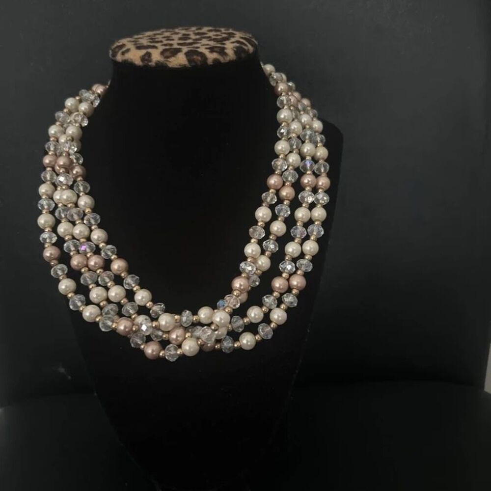 Multi-Strand Glass & Stone Beaded Statement Necklace